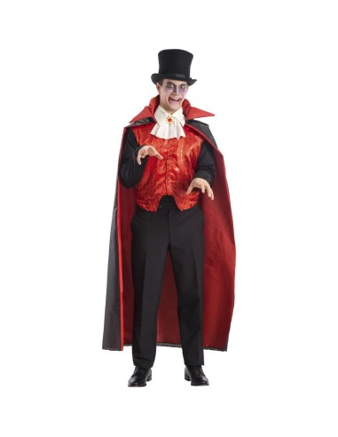 Mantello lungo double-face rosso nero con cappello e gilet rosso per costume vampiro Halloween