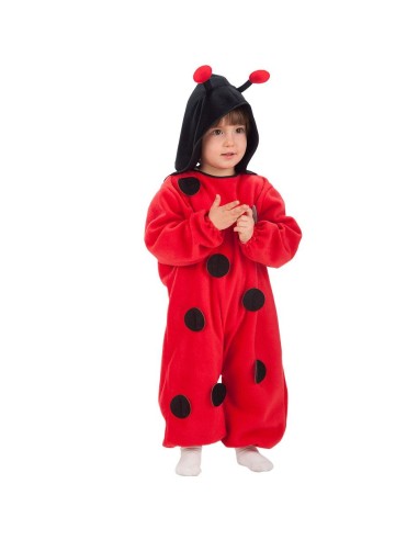 Costume coccinella rosso con pois neri e cappuccio per bambina piccola