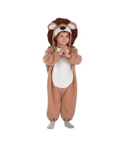 Costume leoncino bambino 2 anni tutina marrone con cappuccio criniera e piedini integrati