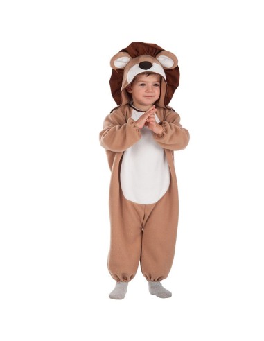 Costume leoncino bambino 2 anni tutina marrone con cappuccio criniera e piedini integrati