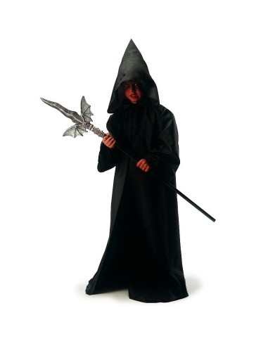 Costume Igor nero con mantello lungo e cappuccio appuntito per bambino Halloween