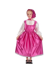 Costume Mascha bambina con vestito rosa fucsia camicia bianca e foulard tradizionale cartone animato