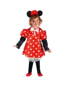 Costume topina bambina con vestito rosso a pois bianchi e orecchie nere Disney style per feste
