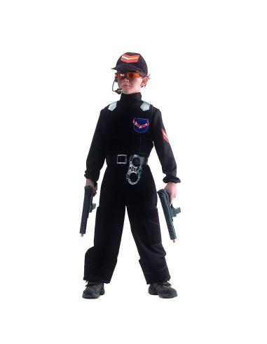 Costume poliziotto nero completo con cappello e cintura per bambino Halloween