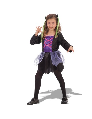 Costume streghetta viola e nero con tutù e ragnatele per bambina Halloween