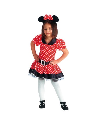 Costume topolina bambina rosso con pois bianchi, orecchie nere e fiocco per feste Disney