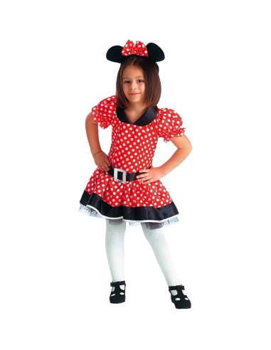 Costume topolina bambina rosso a pois bianchi con orecchie e fiocco per feste Disney