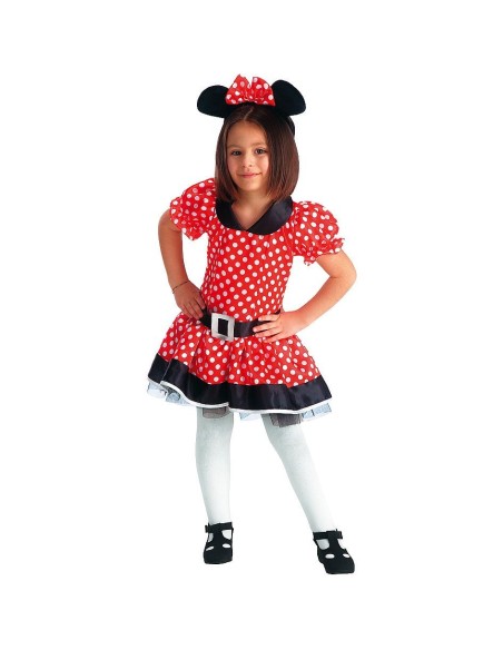Costume topolina bambina rosso a pois bianchi con orecchie e fiocco per feste Disney