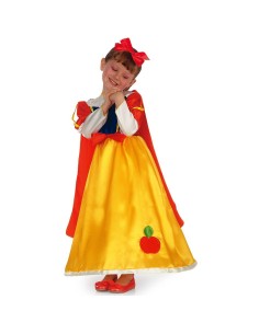 Costume principessa del bosco bambina con vestito giallo e mantello rosso fiaba Biancaneve