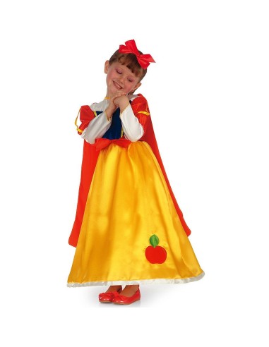 Costume principessa del bosco bambina con vestito giallo e mantello rosso fiaba Biancaneve
