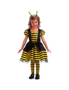 Costume da apina bambina giallo nero con ali antennine vestito righe calzine