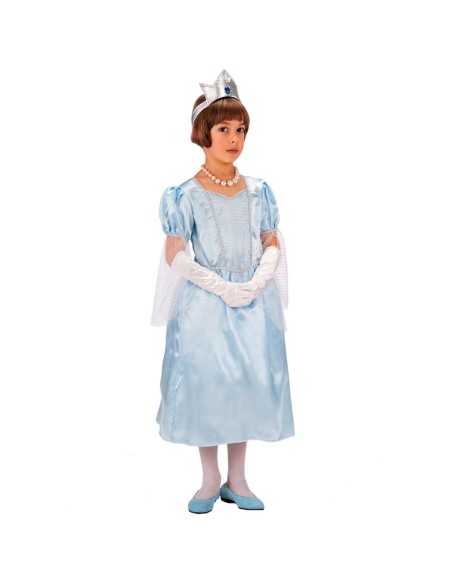 Costume principessa azzurra bambina con abito celeste corona guanti bianchi per feste