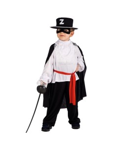 Costume spadaccino bambino con mantello nero, cappello Z, maschera e spada per Carnevale