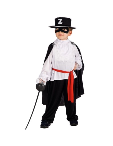 Costume spadaccino bambino con mantello nero, cappello Z, maschera e spada per Carnevale