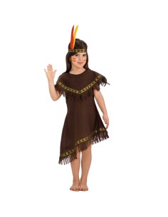 Costume indianina bambina marrone con frange e copricapo piume per feste a tema western