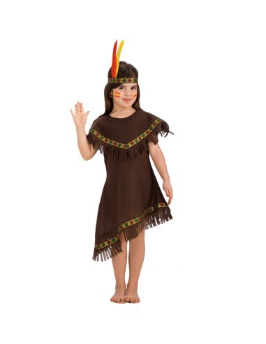 Costume indianina bambina marrone con frange e copricapo piume per feste a tema western