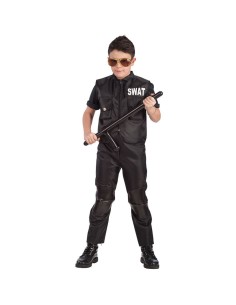 Costume bambino SWAT nero con giubbotto tattico e pantaloni cargo per travestimenti polizia