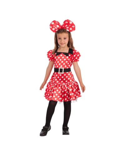 Costume topolina bambina rosso pois bianchi con orecchie fiocco cintura nera Disney