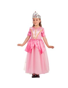 Costume principessa rosa con abito lungo e corona per bambina Carnevale Halloween