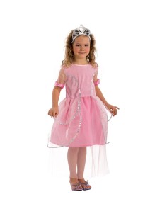Costume principessa rosa con paillettes brillanti, gonna in tulle e corona argentata per bambina