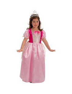 Costume principessa rosa fucsia bambina con vestito lungo e corona per feste Carnevale