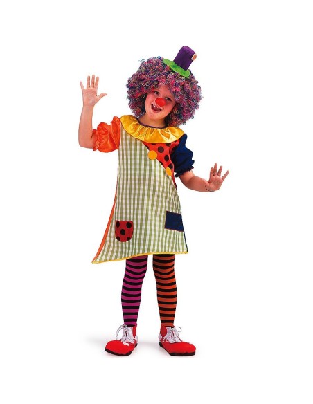 Costume pagliaccina bambina colorato con tutina multicolore e accessori per Carnevale circo