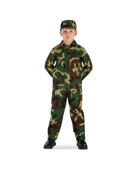Costume militare mimetico bambino con giacca pantaloni e berretto verde marrone