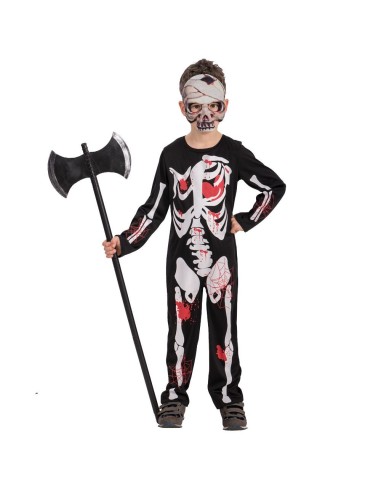 Bambino con costume scheletro nero stampa anatomica ossa per Halloween horror