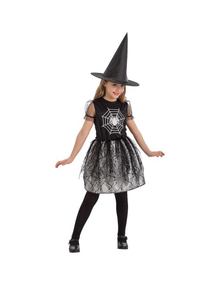 Costume streghetta ragno nero con cappello a punta e gonna tulle per bambina Halloween