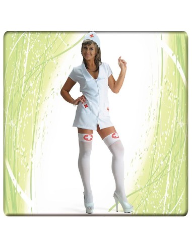 Costume infermiera donna bianco con cappellino e calze per feste a tema Halloween