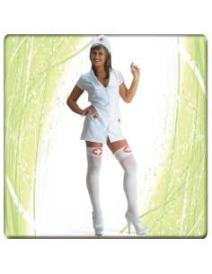 Costume infermiera bianco con cappello e croce rossa per feste a tema Halloween e Carnevale donna
