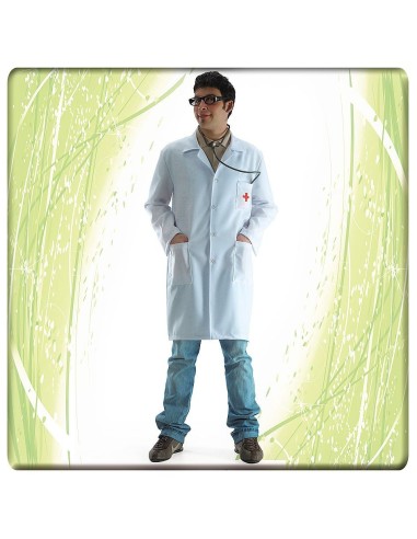 Costume da dottore camice bianco con occhiali e jeans per travestimenti medico