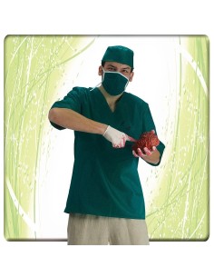 Costume da chirurgo verde con camice, berretto e mascherina per travestimenti medici
