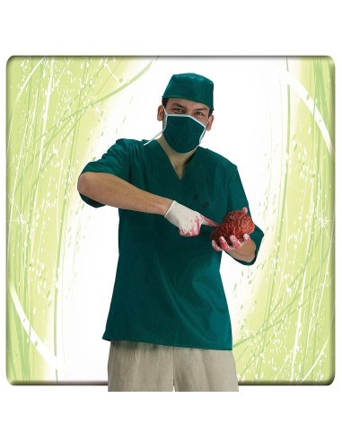 Costume da chirurgo verde con camice, berretto e mascherina per travestimenti medici