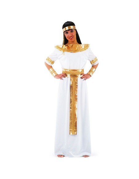 Costume Cleopatra donna bianco oro con tunica copricapo egiziano bracciali cintura dorata Carnevale