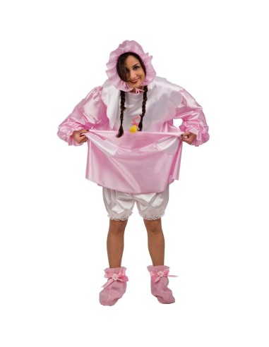 Costume bebè rosa adulto con tutina imbottita, cappellino e scarpine per feste in maschera