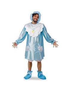 Costume da bebè azzurro con bavaglino bianco e cuffietta per feste di Carnevale e travestimenti divertenti