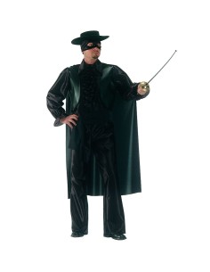 Costume cavaliere nero con mantello lungo, cappello e spada per feste a tema