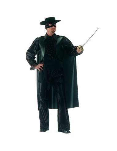 Costume cavaliere nero con mantello lungo, cappello e spada per feste a tema