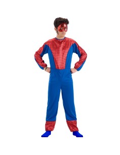 Costume supereroe ragno rosso e blu con tuta integrale e maschera per travestimento