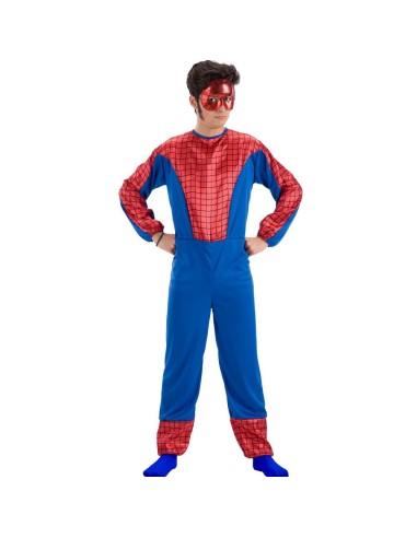 Costume supereroe ragno rosso e blu con tuta integrale e maschera per travestimento