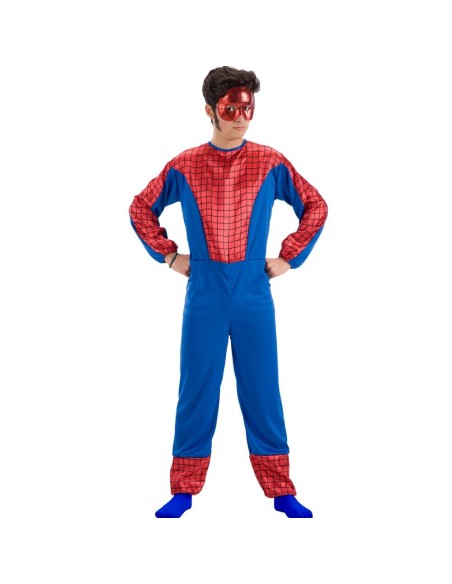 Costume supereroe ragno rosso e blu con tuta integrale e maschera per travestimento