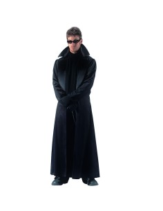 Costume Dark Neo uomo con lungo cappotto nero e occhiali da sole per cosplay Matrix