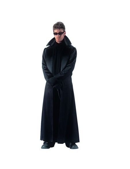 Costume Dark Neo nero con lungo mantello e cappuccio per travestimento misterioso Halloween