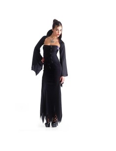 Costume strega nero lungo con mantello e cappello per Halloween donna taglia S-M
