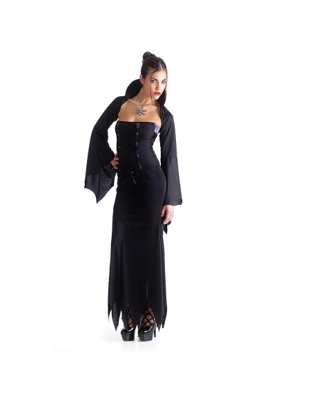 Costume strega nero lungo con mantello e cappello per Halloween donna taglia S-M