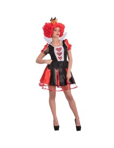 Costume Regina di Cuori donna nero rosso con corona dorata abito corpetto cuori gonna Alice nel Paese Meraviglie