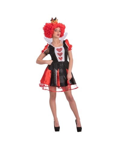 Costume Regina di Cuori donna nero rosso con corona dorata abito corpetto cuori gonna Alice nel Paese Meraviglie