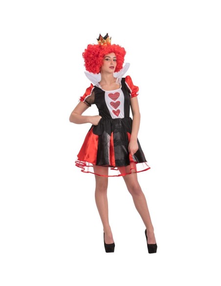 Costume Regina di Cuori donna nero rosso con corona dorata abito corpetto cuori gonna Alice nel Paese Meraviglie