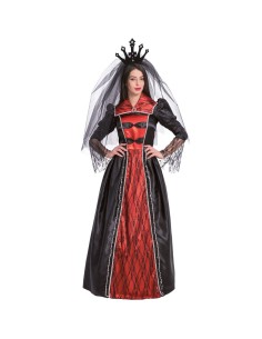 Costume vampira nero rosso con abito lungo gotico corona velo Halloween donna